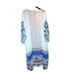 Kimono sheer blue and white fits Large or Extra Large